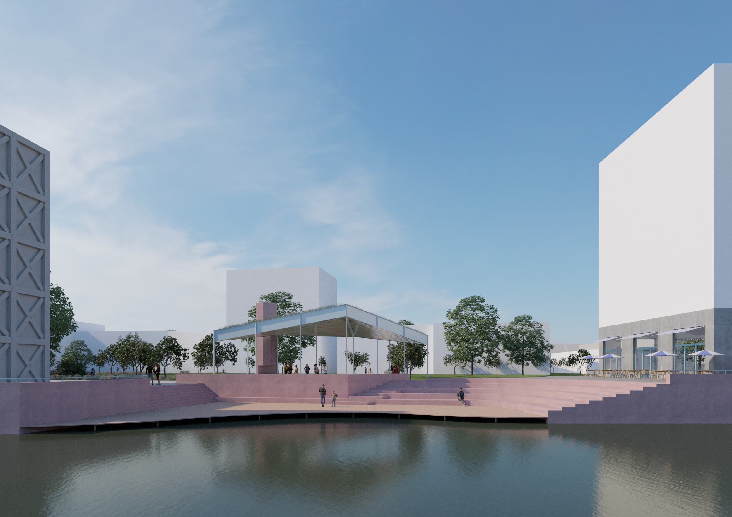 Inghelantsite: stadswijk met groen hart, aan het water